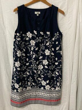 Loft Women Size 14 Sheath Dress Summer Sleeveless Floral Navy White Classic Grad